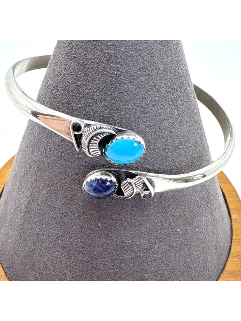 Silver Cloud Navajo Sterling Silver 925 Turquoise & Lapis Bypass Cuff Bracelet